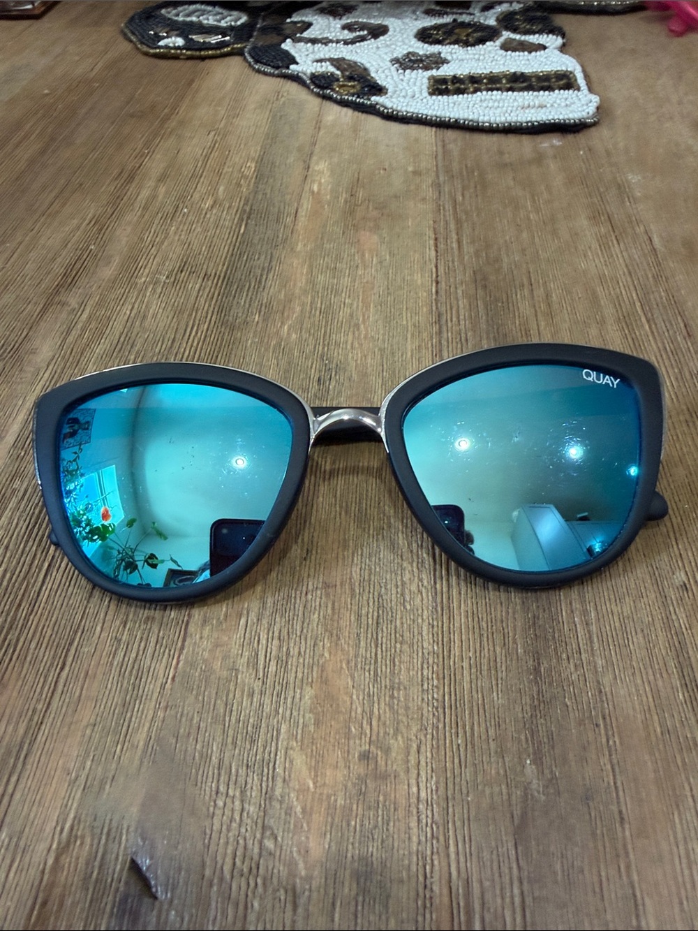 Quay Australia Black Sunglasses with Dark Blue Lenses